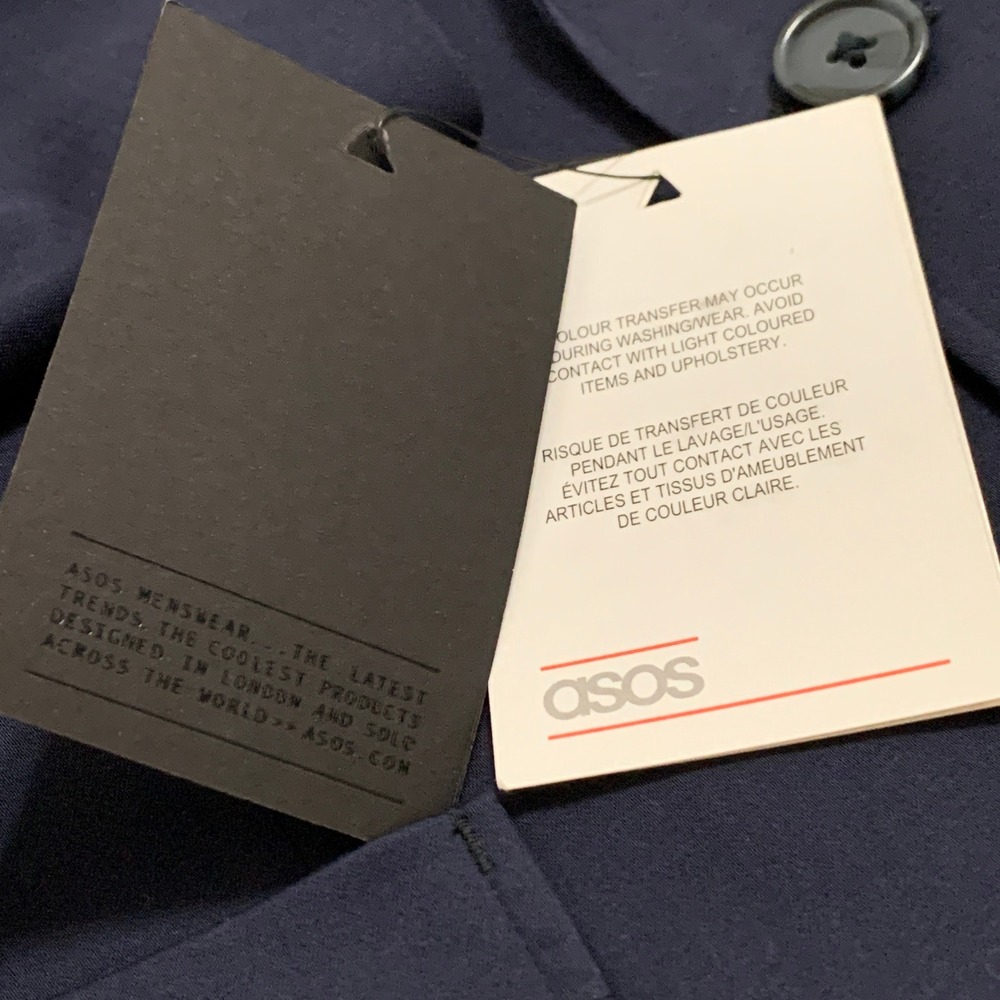 NWT ASOS Men's Navy Blue Slim Fit Blazer Jacket 40 Tall X-Long Cotton Blend - Picture 8 of 16